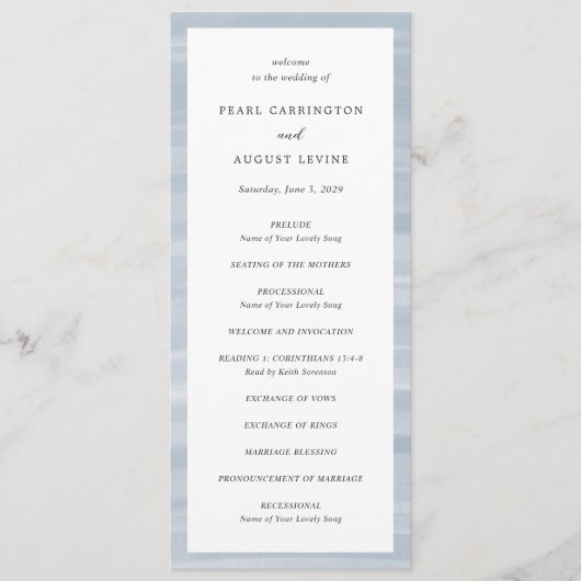 Kust Chic gedempt blauw elegante bruiloft Programmakaart (Voorkant)