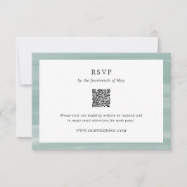 Kust Chic gedempt groen QR-code Elegant bruiloft RSVP Kaartje