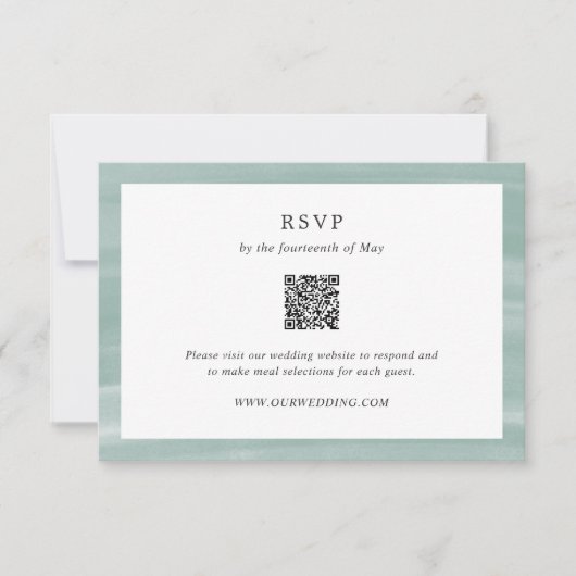 Kust Chic gedempt groen QR-code Elegant bruiloft RSVP Kaartje (Voorkant)