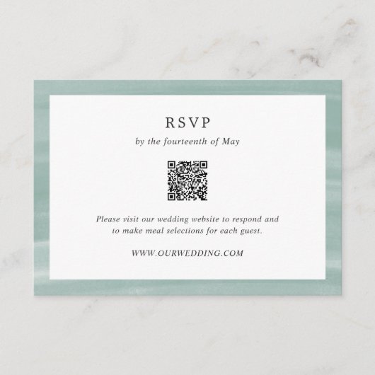 Kust Chic gedempt groen QR-code Elegant bruiloft RSVP Kaartje (Voorkant)