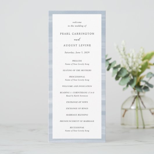 Kust Chic Gedempte Blauwe Elegante Trouwdag Programmakaart (Staand voorkant)