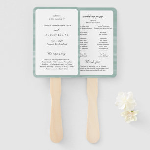 Kust Chic Gedempte Groene Elegante Trouwprogramma Handwaaier