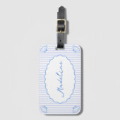 Kust Chic Gepersonaliseerde Blauwe Streep Bachelor Bagagelabel (Voorkant (verticaal))