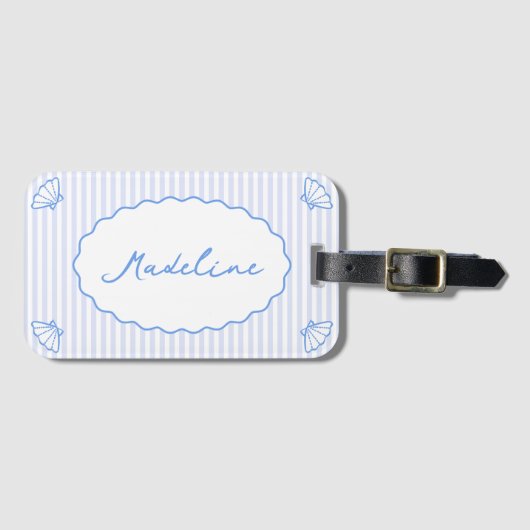 Kust Chic Gepersonaliseerde Blauwe Streep Bachelor Bagagelabel (Voorkant (horizontaal))