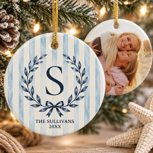 Kust Chic Lauwerkrans Monogram Streep Familie Keramisch Ornament