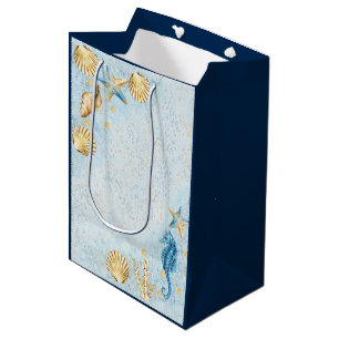 Kust Chic   Modern Blauw en Goud Onder de Zee Medium Cadeauzakje