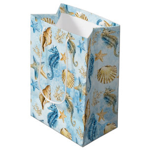 Kust Chic Modern Blauw en Goud Onder de Zee Medium Cadeauzakje