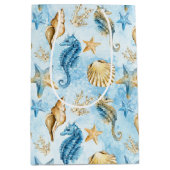 Kust Chic | Modern Blauw en Goud onder de Zee Medium Cadeauzakje (Voorkant)