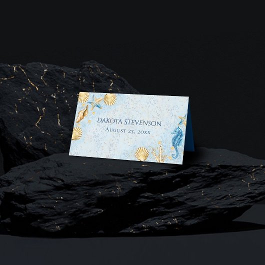 Kust Chic | Modern Blauw en Goud onder de Zee Plaatskaartje