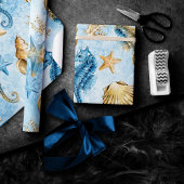 Kust Chic | Modern Blauw en Goud Onder Zee Cadeaupapier