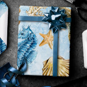 Kust Chic | Modern Blauw en Goud Onder Zee Cadeaupapier