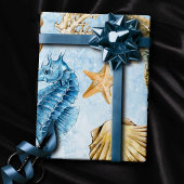 Kust Chic | Modern Blauw en Goud Onder Zee Cadeaupapier