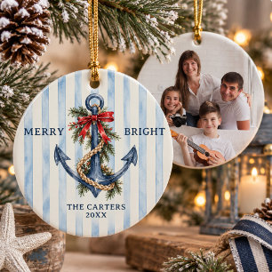 Kust chic nautisch anker familie foto keramisch ornament
