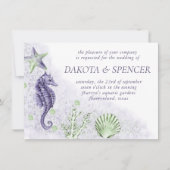 Kust Chic | Paarse en groene nautische bruiloft Kaart (Voorkant)