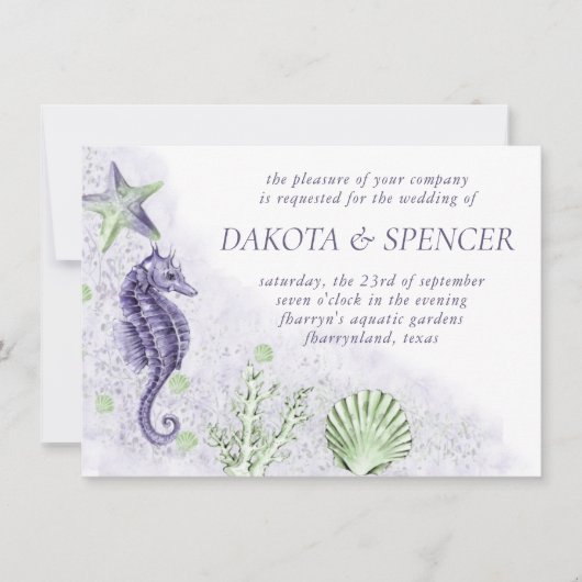 Kust Chic | Paarse en groene nautische bruiloft Kaart (Voorkant)