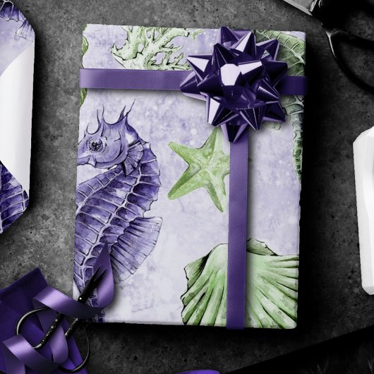 Kust Chic | Paarse en Limegroene Feestje Cadeaupapier