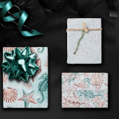 Kust Chic | Pastelpatroon met turkoois en koraalri Inpakpapier Vel