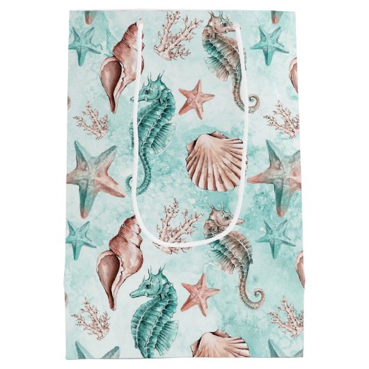 Kust Chic | Pastelpatroon van Turkoois en Koraalri Medium Cadeauzakje (Achterkant)