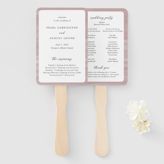Kust Chic Roze Elegant Trouwprogramma Handwaaier (Voorkant en achterkant)