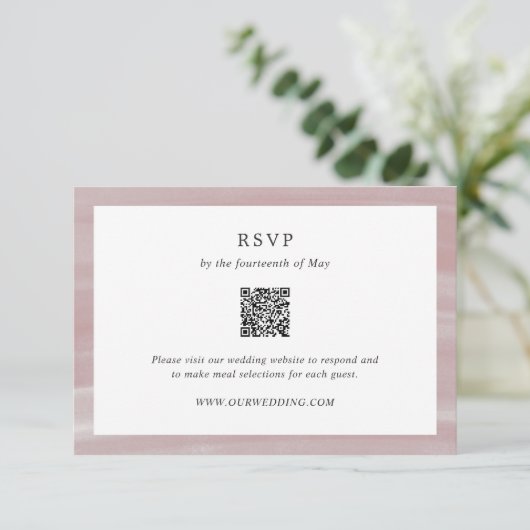 Kust Chic Roze QR Code Elegant Huwelijk RSVP Kaartje (Staand voorkant)