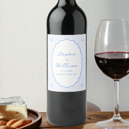Kust Chic Schelpen & Strepen Persoonlijke Trouwdag Wijn Etiket