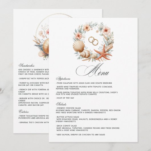 Kust Chic Strandhuwelijk Menu (Voorkant / Achterkant)