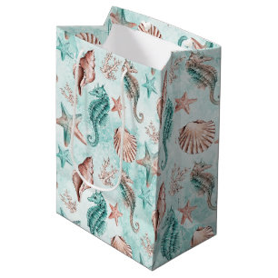 Kust Chic   Teal en Koraalrif Pastel Patroon Medium Cadeauzakje