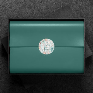 Kust Chic   Turkoois Groen en Koraalrif Dank je we Ronde Sticker