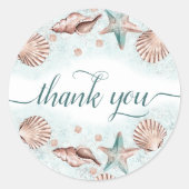 Kust Chic | Turkoois Groen en Koraalrif Dankjewel Ronde Sticker (Voorkant)