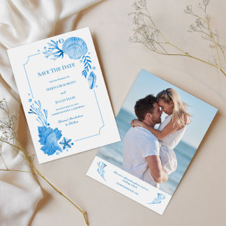 Kust Chic Zeeblauwe Schelpen & Zeesterren Save The Date