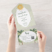 Kust Chic Zon Palmboom Trouw QR Code All In One Uitnodiging (Afscheurbaar)