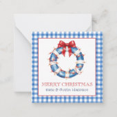 Kust Christmas Gingham Life Preserver Krans Notitiekaartje (Voorkant)