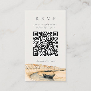 Kust Cornwall Haven QR-code Trouw RSVP-kaart Informatiekaartje