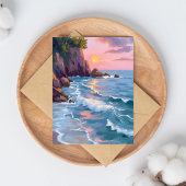 Kust Cotton Candy Zonsondergang Aquarel Verfkaart