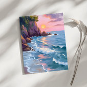 Kust Cotton Candy Zonsondergang Aquarel Verfkaart