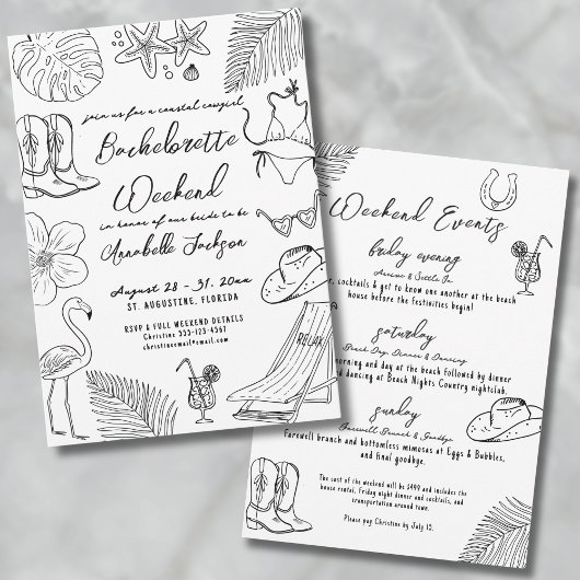 Kust Cowgirl Bachelorette Feest Kaart