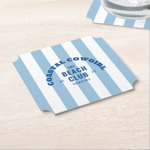 Kust Cowgirl Het Strand Club Blauwe Cabana Streep Kartonnen Onderzetters