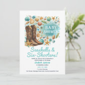 ⭐Kust Cowgirl Schelpen Baby Shower Turkoois Kaart (Staand voorkant)