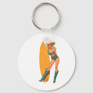 Kust Cowgirl Westers Land Surfen Surfer Meisje Sleutelhanger
