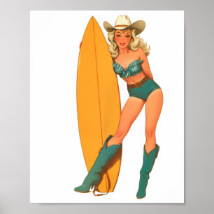 Kust Cowgirl Westers Landelijk Surfen Surfer Meisj Poster