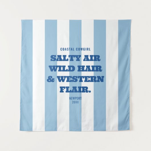 Kust Cowgirl Westerse Flair Blauwe Cabana Streep Wandkleed (Voorkant)