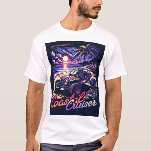 Kust Cruiser Sunset Beach Buggy Retro kunstwerk T-shirt (Voorkant)