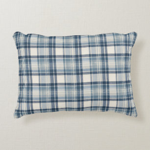 Kust Denim Blauw & Crème Tartan Plaid Accent Kussen