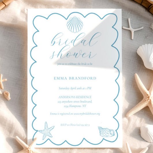 Kust Doodle Blauw Witte Bruiloft Feest Kaart
