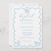 Kust Doodle Blauw Witte Bruiloft Feest Kaart (Voorkant)