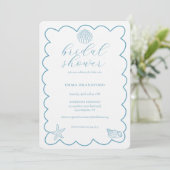 Kust Doodle Blauw Witte Bruiloft Feest Kaart (Staand voorkant)