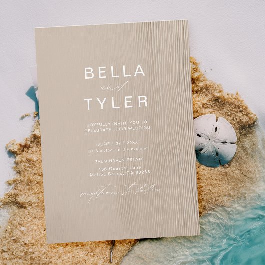 Kust Driftwood Ivory Beach Ocean Modern Wedding Kaart