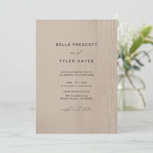 Kust Driftwood Zand Strand Oceaan Elegante bruilof Kaart (Staand voorkant)