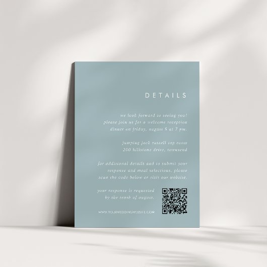 Kust Dusty Aqua All-in-One Wedding Details Informatiekaartje
