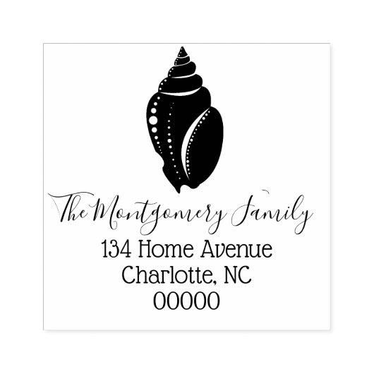 Kust Elegant Seashell Silhouet & Familienaam Rubberstempel (Afrduk)